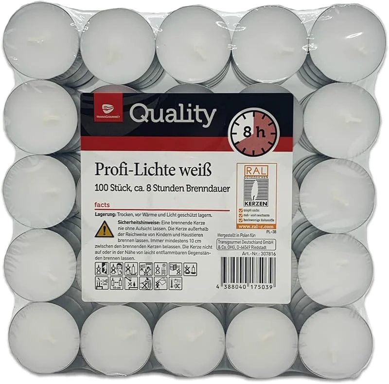 Marke: HLKauf Teelichter weiß ohne Duft Großpackung, 4 Std., 6 Std., 8 Std. auch Maxi (8 Std. Teelichter + 1 HL Kauf Notizblock, 800 Stück) — Kerzenlicht Abendessen
