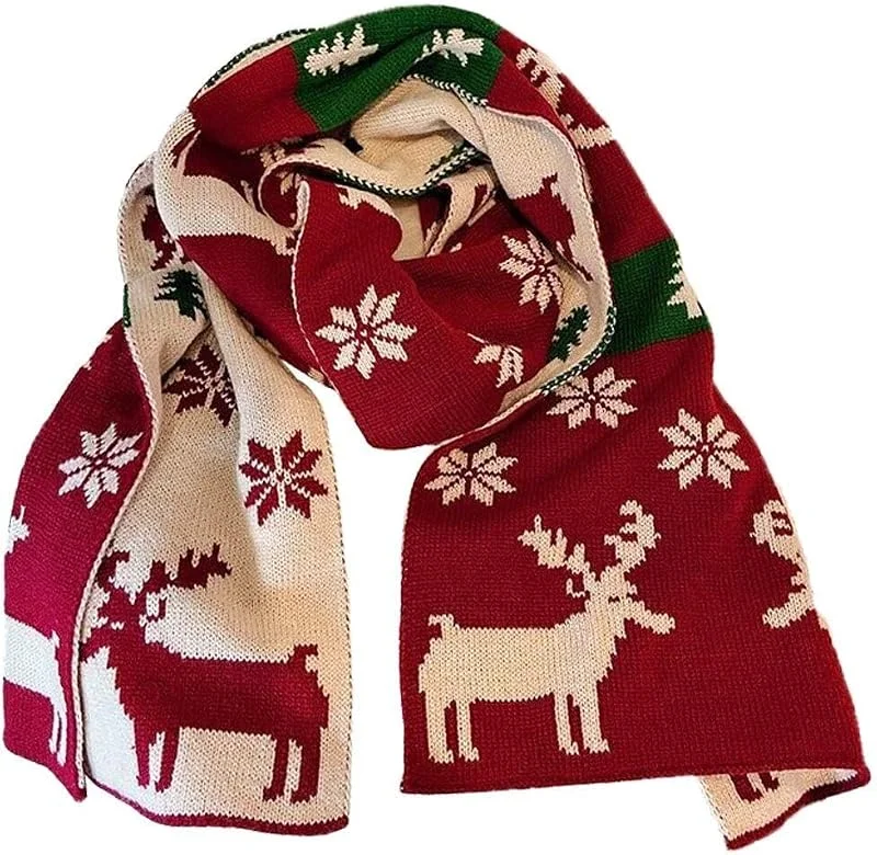 Marke: Luxylei Weihnachtsschal Unisex Winter Strickschal Rentier Fair Isle Weihnachtsthema Schals Doppelseitiger Warmer Schal Für Damen Und Herren — Weihnachtsmode