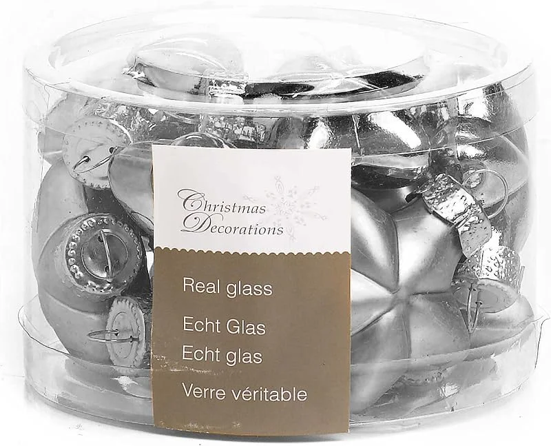 Marke: Kaemingk Kaemingk Christbaumschmuck Sterne Glas 4cm x 12 Stück Weihnachtskugeln Figuren Silber — Weihnachtsdeko