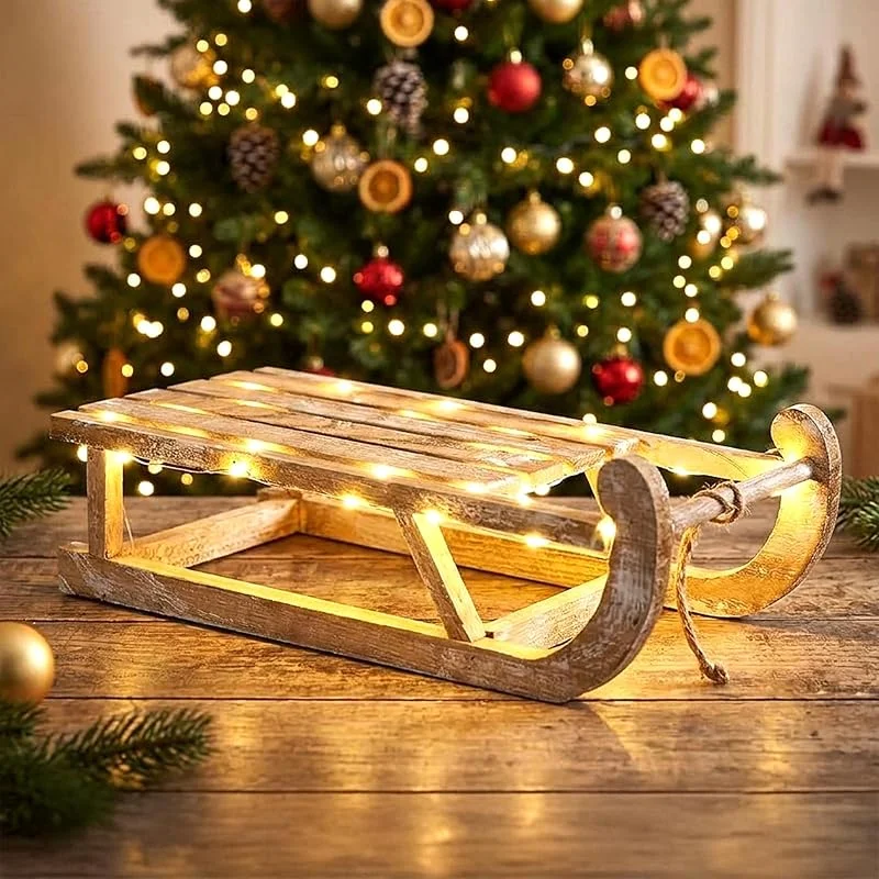 Besuche den Spetebo-Store LED Holz Deko Schlitten natur mit Timer - 50 x 23 cm — Advent und Tisch