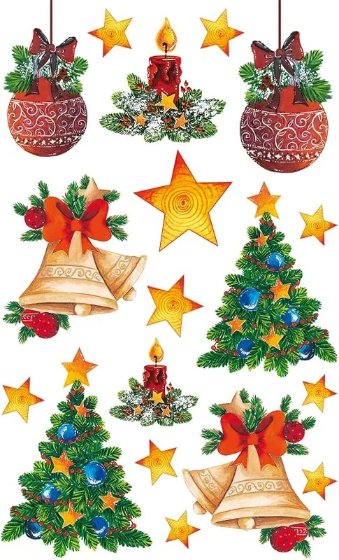 Besuche den bsb-Store bsb Sticker - Aufkleber für Weihnachten - 2 Stickerbögen in 7, 8 x 12, 5 cm mit Glocken, Tannen & Kugeln - verschiedene Aufkleber zum Verzieren — Geschenkverpackung