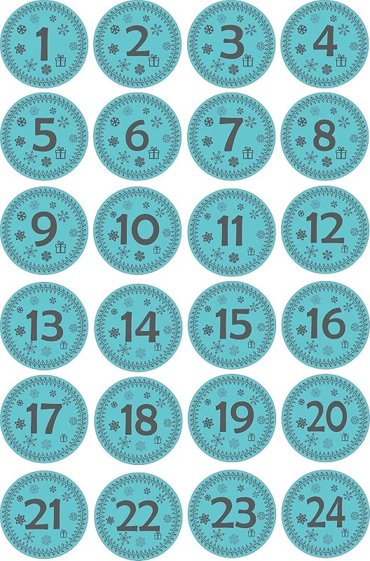 Besuche den INDIGOS UG-Store INDIGOS UG - Aufkleber für Adventskalender 1 to 24 - türkis - mint Zahlen - Labels - Stickers - Weihnachtskalender - Weihnachten - Advent - rund - zum Aufkleben — Geschenkverpackung