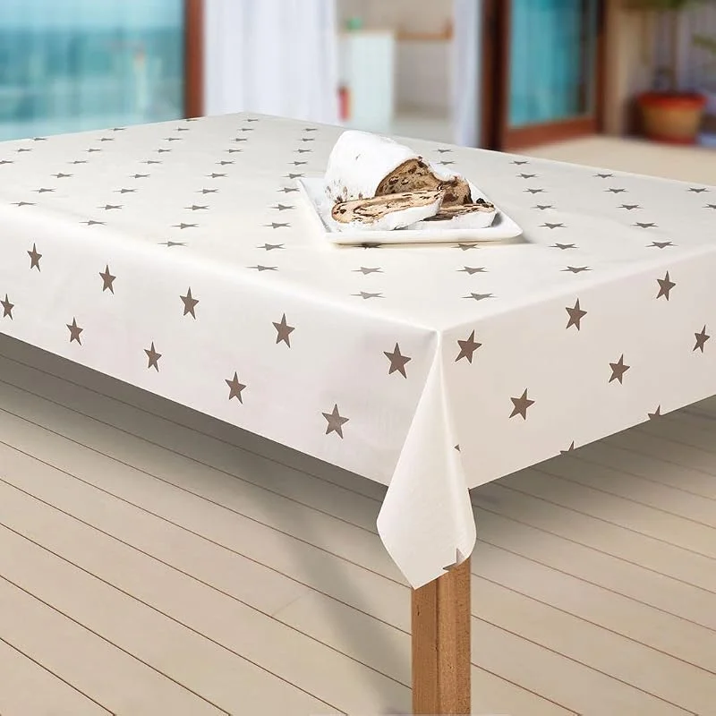 Besuche den laro-Store laro Wachstuch-Tischdecke Sterne Weihnachten Weihnachts-Motive PVC Wachstischdecke Eckig Meterware Wasserabweisend Abwischbar, 20, Muster:Sterne Creme-Gold, Größe:100x140 cm — Küche & Haushalt