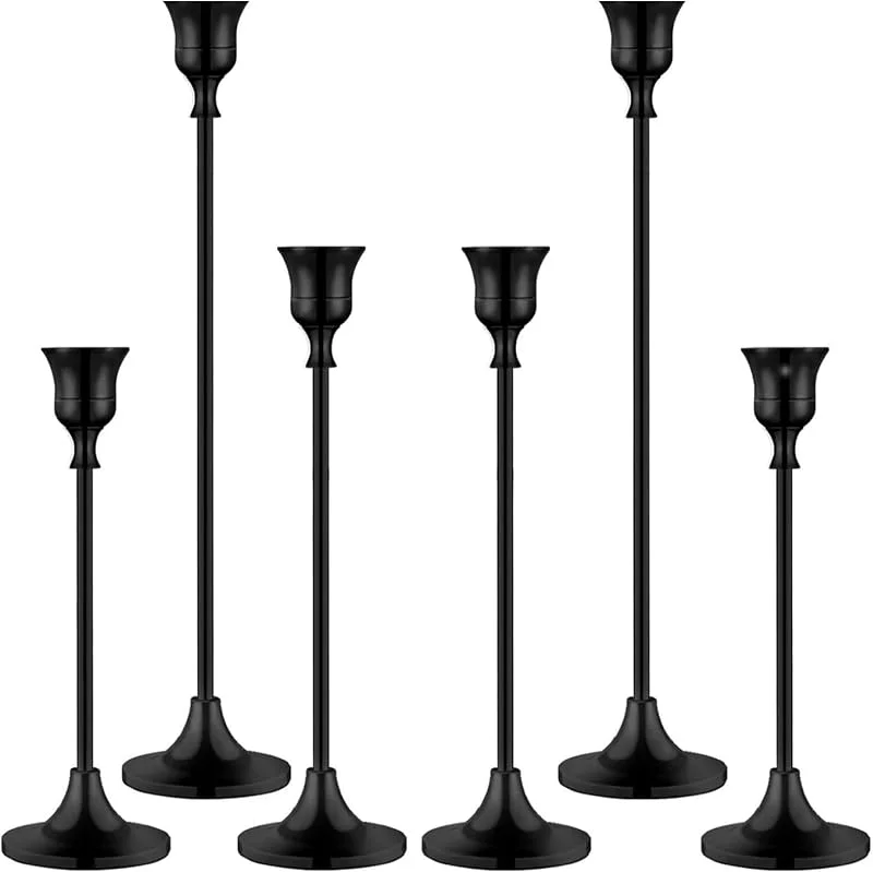 Marke: Hbbgdiy 6 Stück Schwarze Vintage-Kerzenständer aus Metall, dekorative Kandelaber, hohe Kerzenständer, Tischdekoration für Thanksgiving, Weihnachten, Heimdekoration — Kerzenlicht Abendessen