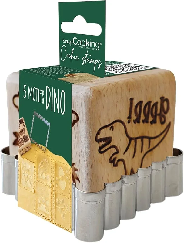 Besuche den ScrapCooking-Store SCRAP COOKING ScrapCooking – Backstempel aus Holz mit Dinosaurier-Motiv – mit 1 Ausstechform Keks & Würfel mit 5 Seiten mit Relief – Form Dekoration Dino Jungle – 5299 — Weihnachtskueche