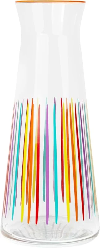 Besuche den Talking Tables-Store Talking Tables Glaskrug mit hellen Streifen, 25 cm schmaler Hals, Glaskaraffen für den Kühlschrank, für Wasser, Milch, Eistee, Saft, Getränke, Weindekanter — Wein und Festtafel
