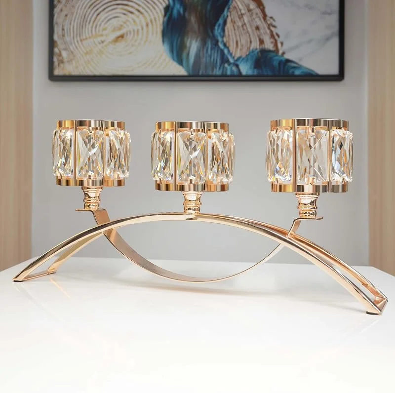 Marke: kolnlala Teelichthalter mit 3 Armen, Kristallschale, Kerzenständer, Kerzenhalter, Hochzeitsmittelaufsätze für Tische, Kristallkerzenständer, Tafelaufsatz, Tischdekoration (Gold) — Advent und Tisch