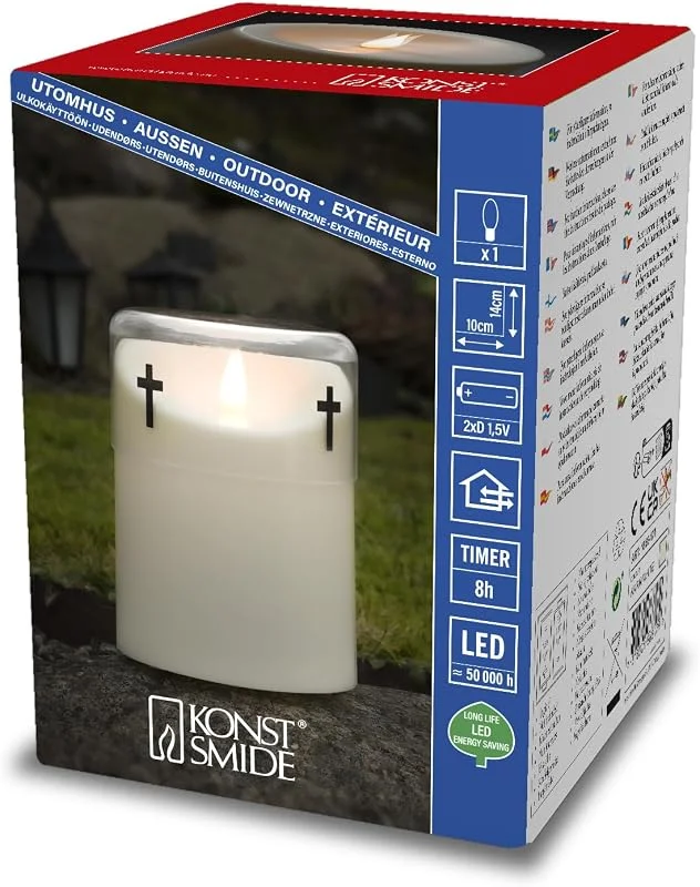 Besuche den Konstsmide-Store Konstsmide LED Gedenklicht, Grablicht, mit 8h Timer, 1 flackernde warm weiße Diode, batteriebetrieben, Außen (IP44), Batterie: 2x D 1.5V (exkl.) - 1868-170 — Kerzenlicht Abendessen