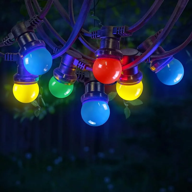 Marke: SKYLANTERN SKYLANTERN® LED Lichterkette 20m Außen bunt – 40 E27 Glühbirnen (blau, rot, gelb, grün) – IP65 wasserdicht – Profi-Qualität LED Lichterkette für Garten & Terrasse — Weihnachtsbeleuchtung