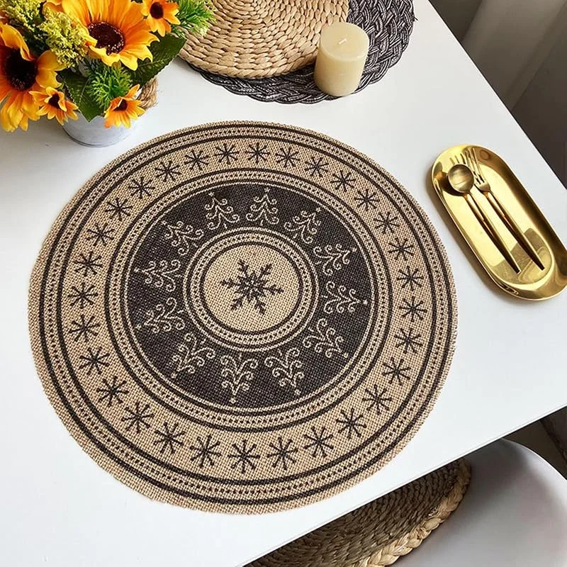 Besuche den Epinki-Store Epinki 2er Set Tischsets Platzsets Modern Rund 38CM, Leinen Platzsets Weihnachten Abwaschbar Weihnachten Baum Schneeflocke Muster Anti-Rutsch, Tischmatte Esstisch Schwarz für Esstisch — Küche & Haushalt