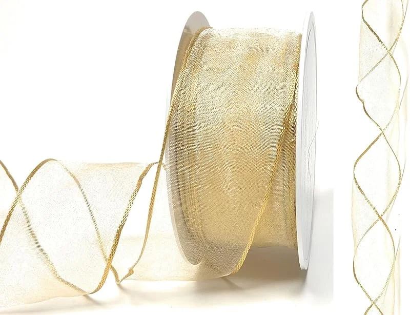 Marke: s.dekoda Schleifenband Organza 25m x 40mm Honig - Gold Organzaband mit formbaren Drahtkanten Geschenkband [D3142-126] — Geschenkverpackung