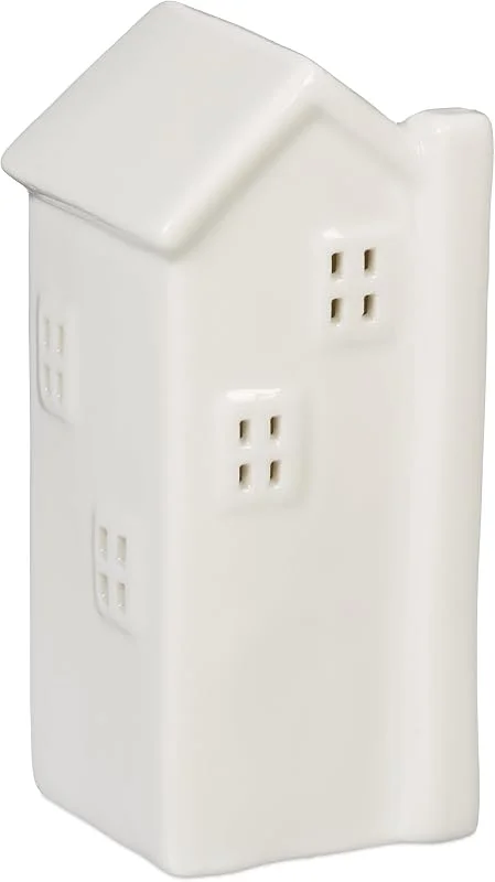 Besuche den Relaxdays-Store Relaxdays Teelichthaus Keramik, Leuchthäuschen für 1 Teelicht, H x B x T: 13, 5 x 6 x 6 cm, Teelichthalter Haus, weiß — Advent und Tisch
