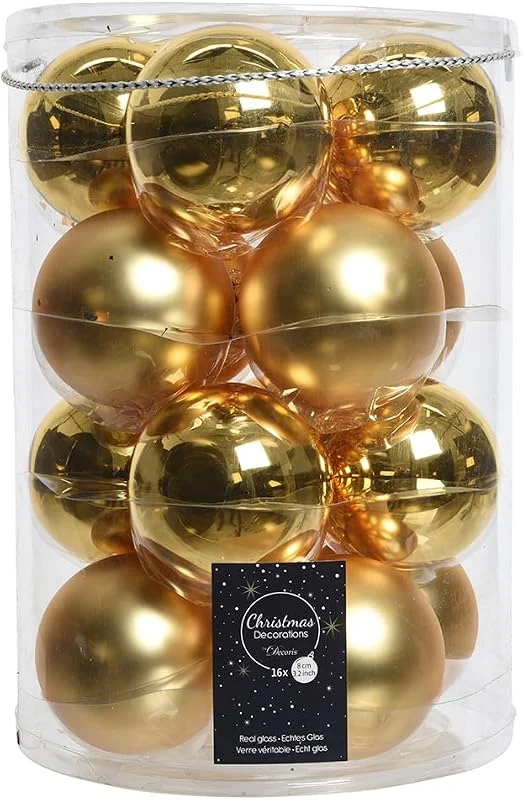 Marke: Decoris Decorist Christbaumkugeln Gold Glanz & Matt - 16 Stück Glas 8 cm Durchmesser - 16 STK. a 8 cm — Weihnachtsdeko