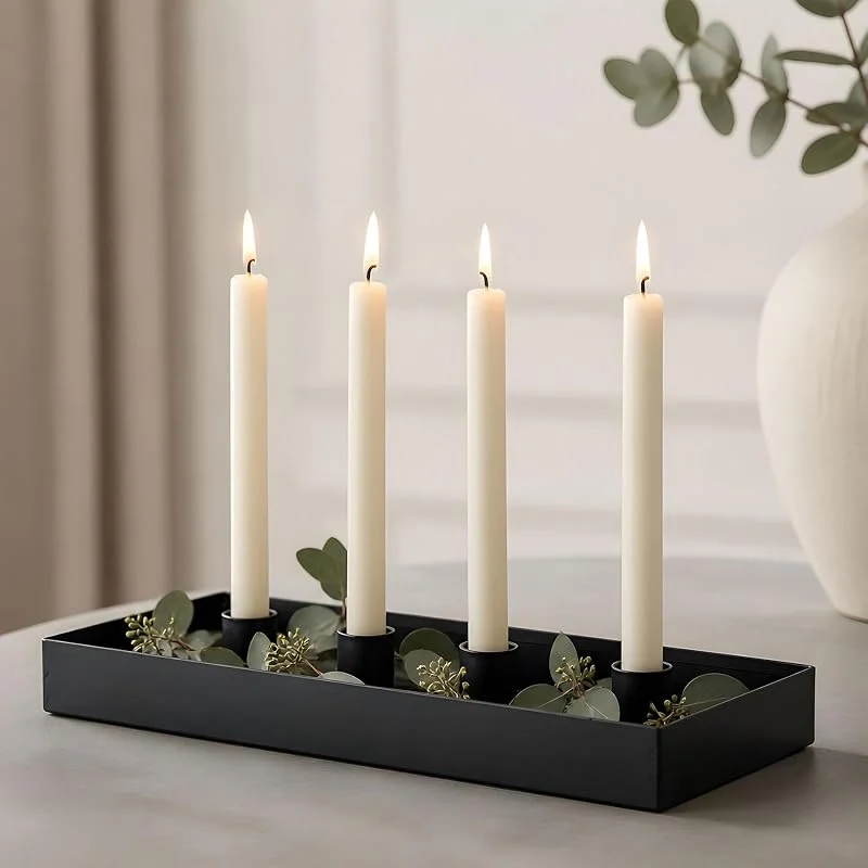 Besuche den levandeo-Store levandeo Kerzenhalter Metall Schwarz Deko Kerzenständer Adventskranz Tischdeko Tablett Wohndeko Stabkerze Spitzkerze Tafelkerze Kerzendeko — Kerzenlicht Abendessen