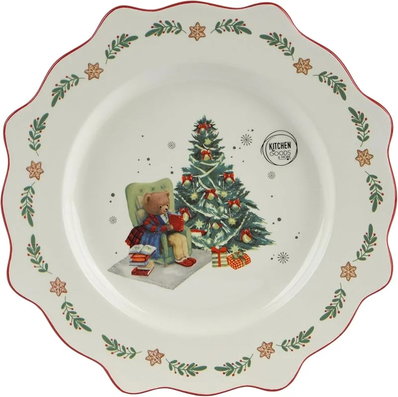 Marke: Kaemingk Kaemingk Frühstücksteller Keramik 20cm - Teller mit Weihnachtsbaum Motiv - Weihnachtsgeschirr Weihnachtsteller - Geschirr für Weihnachten - Frühstücksgeschirr Essteller - Weiß — Advent und Tisch
