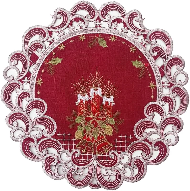 Marke: Generisch Rote Eleganz Weihnachtsdecke Tischläufer Tischdecke Mitteldecke Tischband Bestickt (ca. 40 rund) — Küche & Haushalt