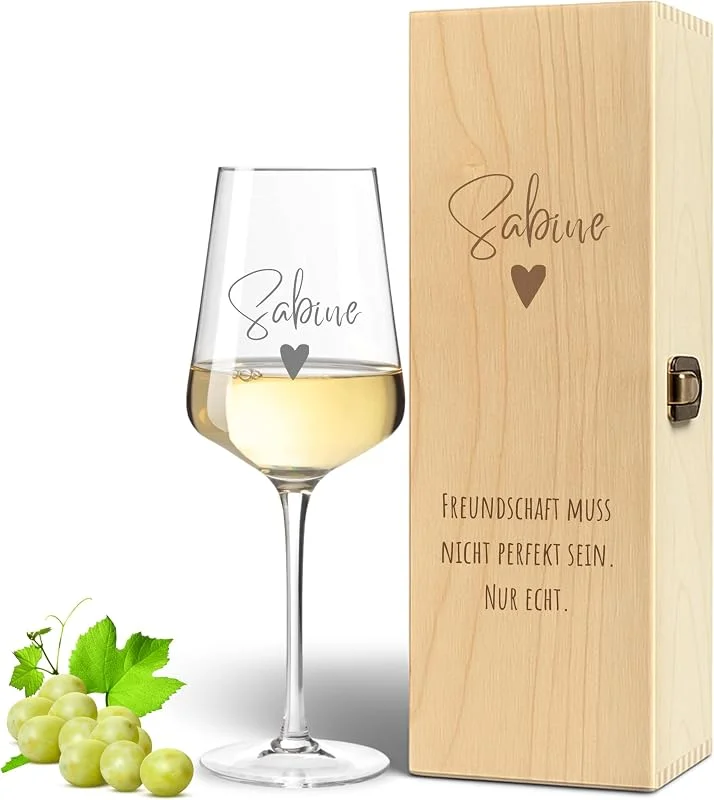 Besuche den VILLA ROSA LOTTA-Store VILLA ROSA LOTTA - Leonardo Puccini weinglas personalisiert mit Holzkiste, Geschenk für Freundin zum Geburtstag, Hochwertige Lasergravur auf Weinglas als Geburtstagsgeschenk oder Weihnachten — Wein und Festtafel
