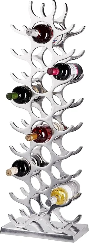 Besuche den MichaelNoll-Store MichaelNoll Weinregal Flaschenregal Flasche Aluminium Silber Luxus - Weinständer, Regal Modern aus Metall - Flaschenhalter, Flaschenständer für Flaschen Sekt, Wein und Champagner - 101 cm XXL — Wein und Festtafel