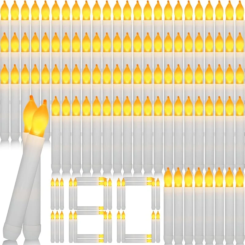 Marke: Macarrie Macarrie Flammenlose Spitzkerzen, batteriebetriebene LED-Kerzen, flackerndes Licht, elektrische Handkerze für Kirche, Zuhause, Hochzeit, Weihnachten, Party-Dekorationen (gelb blinkend), 180 Stück — Kerzenlicht Abendessen