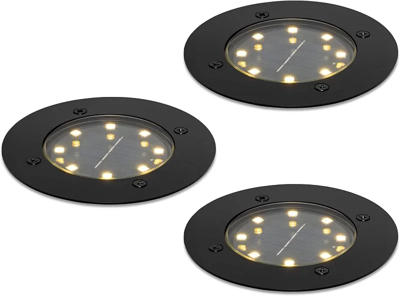 Besuche den lambado-Store lambado 3er Set LED Solar Bodenleuchten Außen Schwarz matt, Hochwertige Bodenstrahler Wetterfest IP65 Ø12cm, Bodeneinbaustrahler mit 8 SMD LEDs Warmweiß 3000K — Weihnachtsbeleuchtung