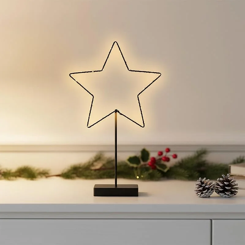 Besuche den Spetebo-Store Metall Leuchtstern Aufsteller schwarz batteriebetrieben mit Timer - 43 x 25 cm - Stern Silhouette mit Standfuß beleuchtet mit 30 LED warm weiß - Weihnachten Advent Tisch Deko Leuchte für Innen — Weihnachtsdeko