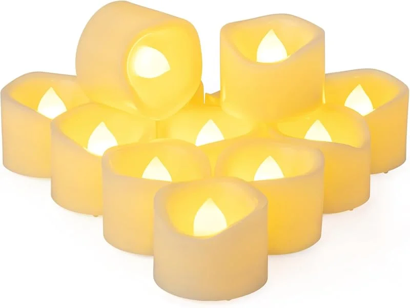 Besuche den Yakpo-Store 12 Stück 3, 8 cm x 3 cm Flammenlose Teelichter, batteriebetrieben, flackernde batteriebetriebene elektrische künstliche LED-Teelichter für Halloween, Hochzeit, Party, Festival, Heimdekoration — Kerzenlicht Abendessen