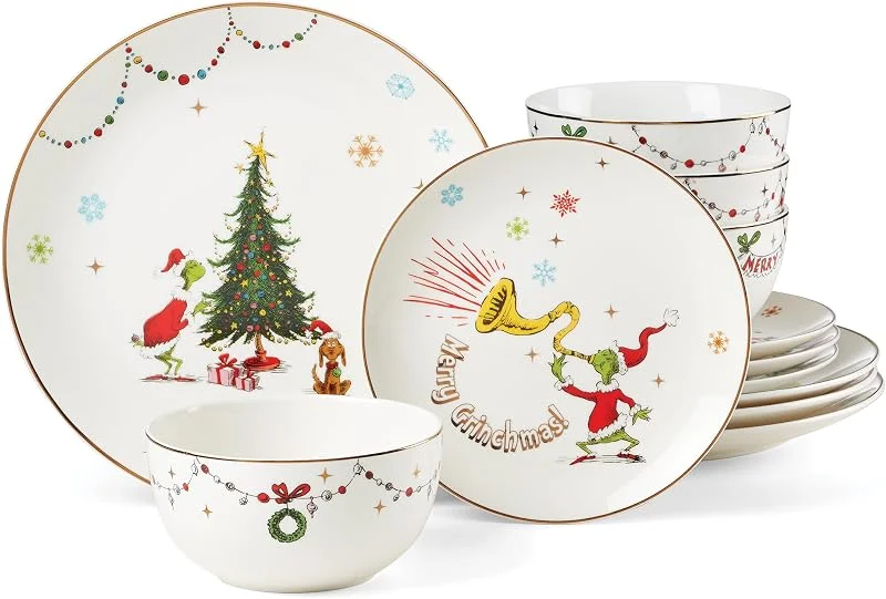 Marke: Lenox Lenox 895051 Merry Grinchmas Geschirr-Set, 12-teilig, Grün, 12-teilig, Weihnachtsgeschirr-Set, Urlaubsgastgeber — Advent und Tisch