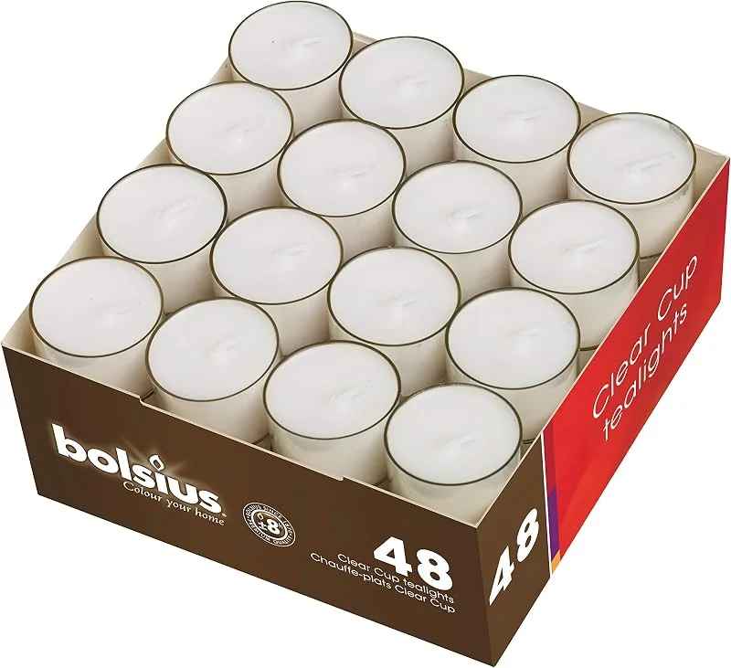 Besuche den bolsius-Store bolsius 6 x 48 Teelichte, Teelichter, weiß durchgefärbt, im Acrylcup, 8 Stunden Brenndauer — Kerzenlicht Abendessen