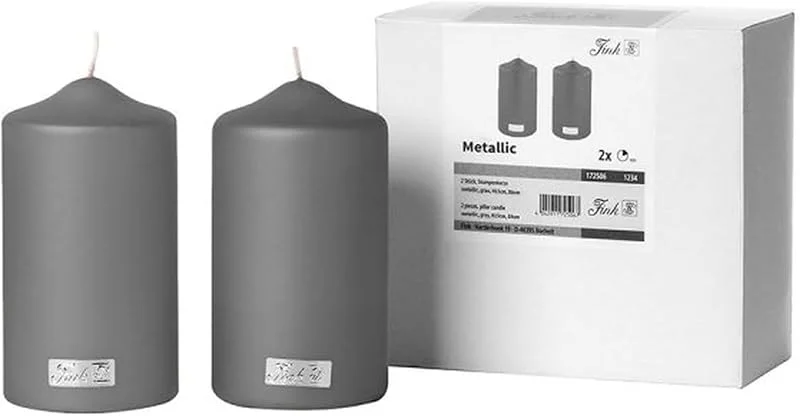 Besuche den Fink-Store Fink Candle 2er Set, metallic Stumpenkerze, Paraffin, grau, L. 8 cm, B. 8 cm, H. 15 cm, D. 8 cm [SET2] — Kerzenlicht Abendessen