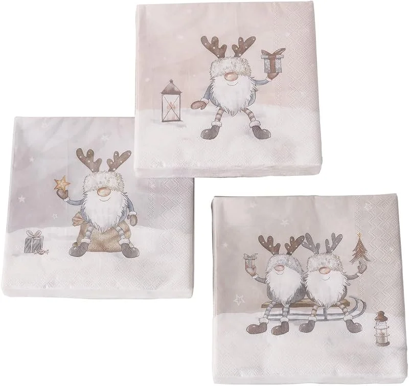 Marke: in due 3 x 20 Servietten Weihnachten Weihnachtsservietten 'Wichtel Devid' - 33 x 33 cm — Advent und Tisch