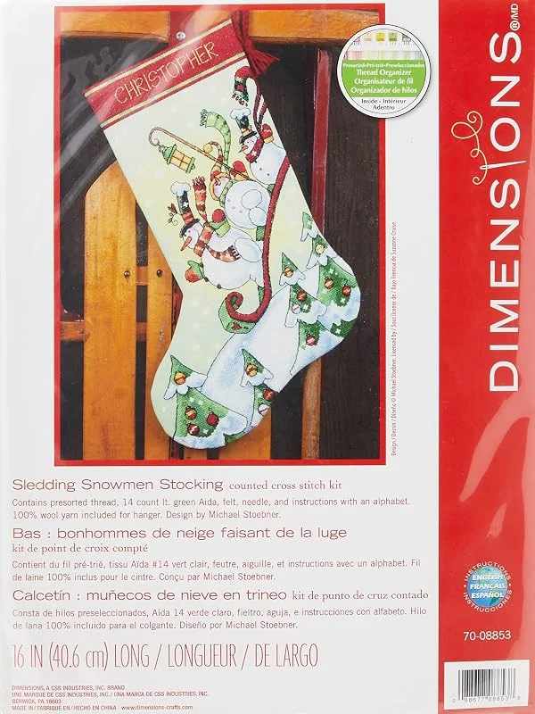 Marke: Dimensions Dimensions D70-08853 gezählter Kreuzstich, Glatt, Rodeln, Schneemänner — Weihnachtsdeko