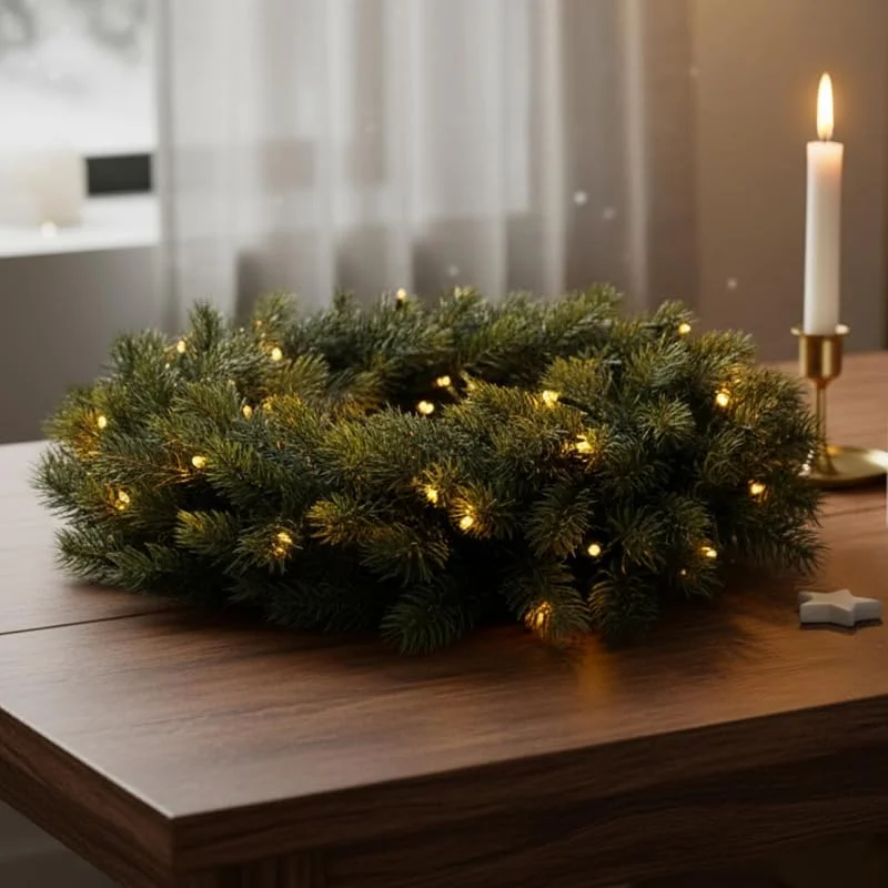 Besuche den Spetebo-Store Kunst Tannenkranz 40 cm warmweiß beleuchtet für Außen mit Timer - 49 LED - Spritzguss Adventskranz halbgebunden mit Beleuchtung batteriebetrieben - Weihnachten Advent Deko Tischkranz Türkranz — Weihnachtsdeko