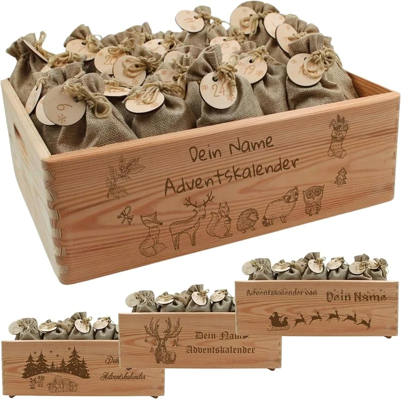 Besuche den die-veredler-Store Adventskalender mit Name, Adventskalender zum Befüllen, Adventskiste Kinder, Adventskalender Kinder, Adventskiste personalisiert, Weihnachtskalender aus Holz mit Namen Kinder und Erwachsene (gross) — Advent und Tisch