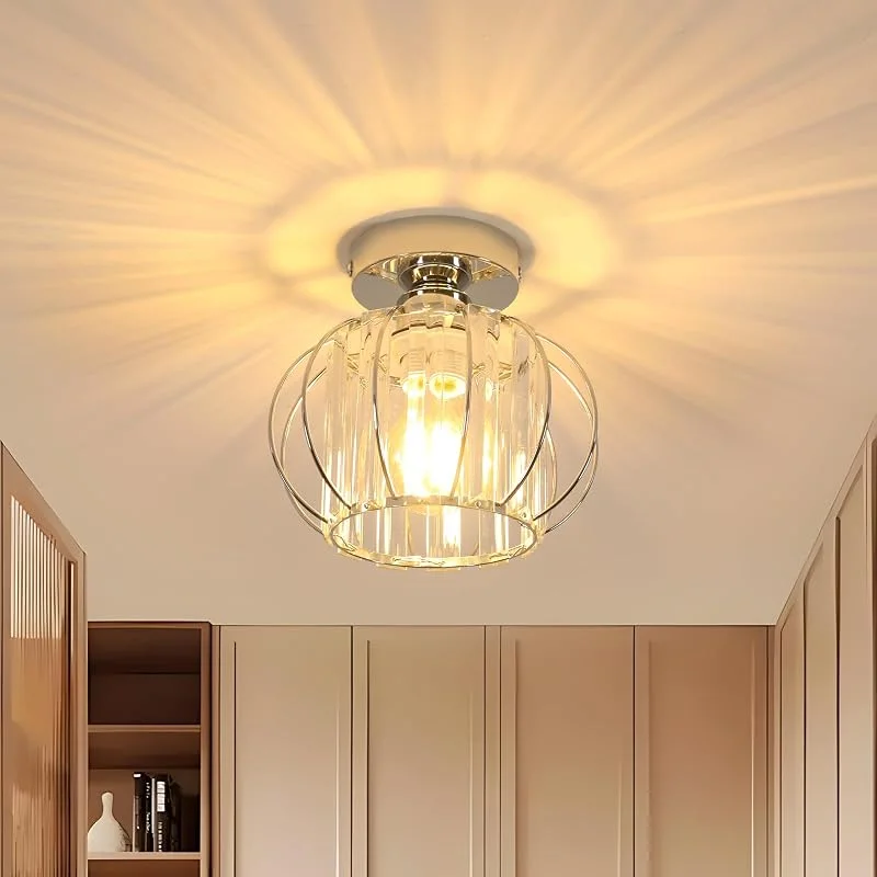 Besuche den Goeco-Store Goeco Modern Deckenleuchte Kristall, E27 Fassung Deckenlampe, Chrom — Kerzenlicht Abendessen