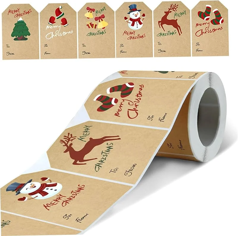 Marke: SMELEYOU Geschenk Tags Weihnachtsetiketten Aufkleber 250pcs, Roll 2x3 Zoll Sechs Muster Weihnachtsaufkleber -Tags Selbstklebende Weihnachtsetiketten Name Tags für die heutigen Umschläge Karten Dekoration — Geschenkverpackung