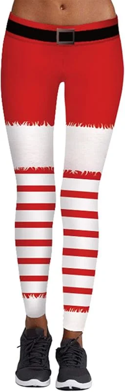 Marke: Aventy Damen-Leggings für Weihnachten, Fitness, Laufen, Pilates, gestreift, Yoga, Skinny-Hose, mehrfarbig — Weihnachtsmode