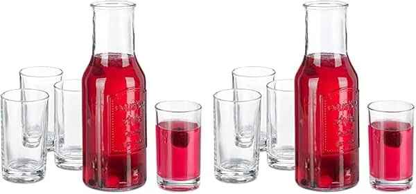 Besuche den Relaxdays-Store Relaxdays Wasserkaraffe Set mit Gläsern, 5-teiliges Set, 1, 5 l, 200 ml, Karaffe ohne Deckel, Wassergläser, transparent (Packung mit 2) — Wein und Festtafel