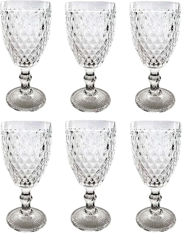 Besuche den GMMH-Store Vintage 6er-Set Farbige Weingläser und Trinkgläser mit Diamant Muster (Netz Klar Weinglas), Longdrinkgläser, Cocktail Gläser mit Prägung, Glas, Trinkglas, Weinglas, Wasserglas, Glaskelche — Wein und Festtafel