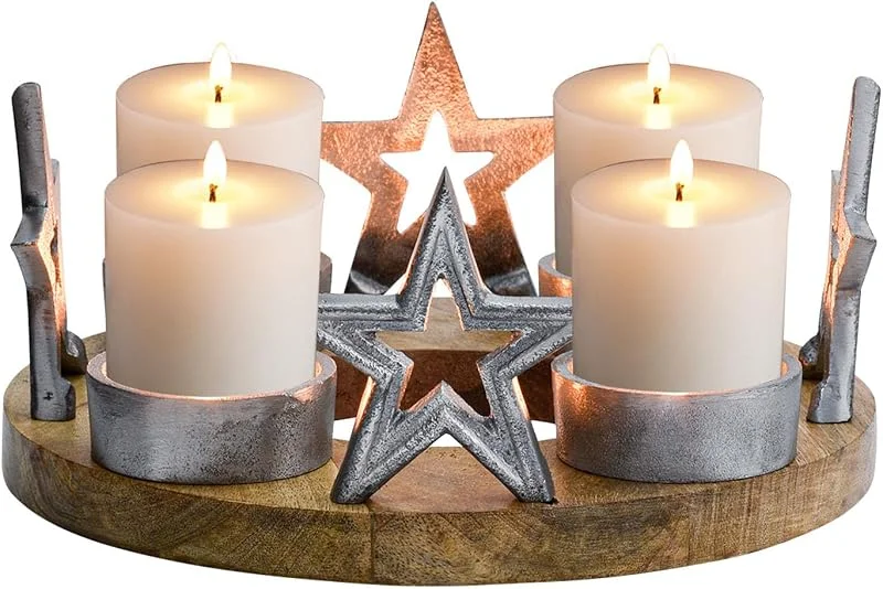Besuche den Marrakesch Orient & Mediterran Interior-Store Adventskranz Demali, 23 cm, aus Holz und Metall, Braun und Silber — Weihnachtsdeko