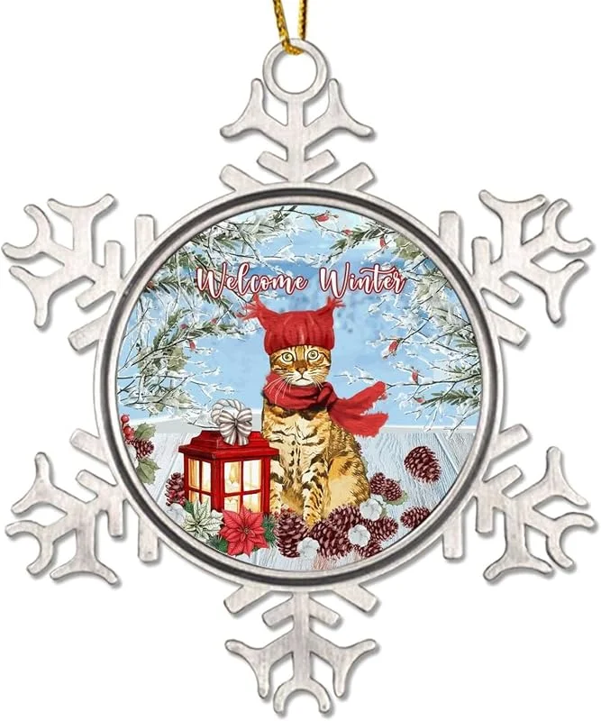 Marke: CowkissSign Metall Weihnachten Ornament Winter Blume Schnee Szene Weihnachtskranz Weihnachten Andenken Metall Schneeflocke Ornament Weihnachten Katze Willkommen Winter Xmas Hängende Weihnachten Party Supplies — Weihnachtsdeko