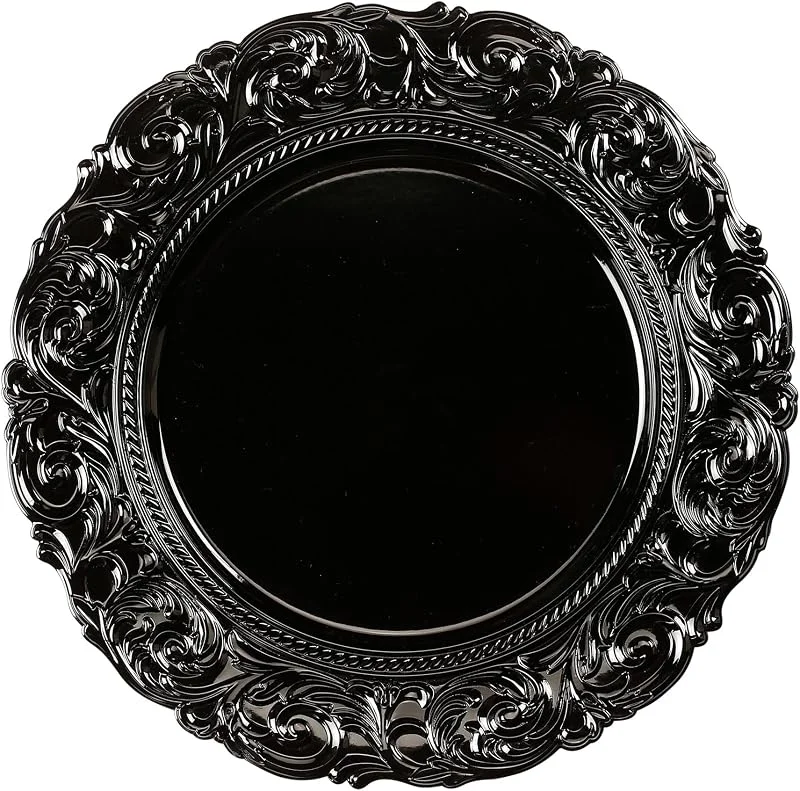 Besuche den Inge-glas-Store Dekoteller 33cm Kunststoff mit prunkvollem Muster - festliche Platzteller für verschiedene Anlässe - Tischdeko Unterteller für Hochzeit Jubiläum Weihnachten - Weihnachtsteller Weihnachtsdeko - Schwarz — Advent und Tisch