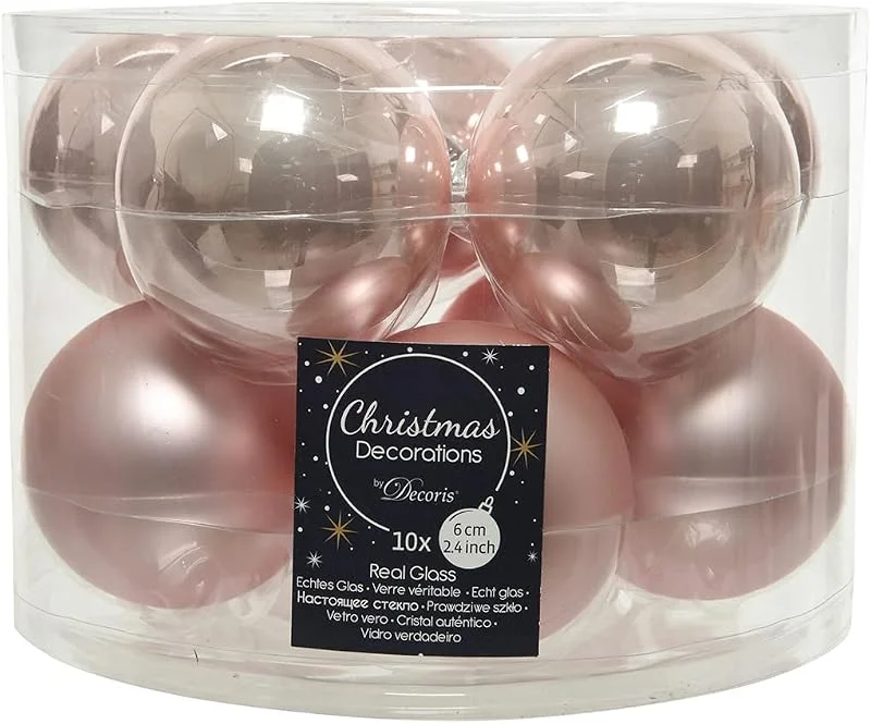 Marke: Decoris DomoDomo Christbaumkugeln aus Glas, Hellrosa, Ø 6 cm, 10er Set — Weihnachtsdeko