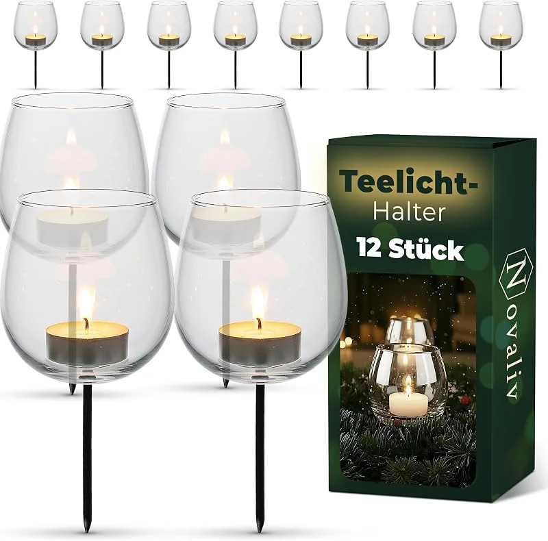 Besuche den Novaliv-Store 12x Teelichthalter Glas für Adventskranz 6cm Bauchig - Kerzenhalter Klein, Kerzenpicks für Teelichter, Weihnachtskranz - 3X 4er Teelicht Gesteck Weihnachten Dekoration Xmas — Advent und Tisch