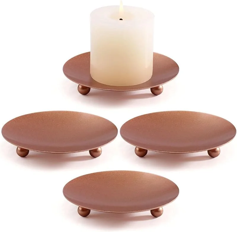 Marke: HSTWODE Kerzenhalter Stumpenkerzen, Kerzenständer Stabkerze 4er Set, Teelichthalter Metall für Hochzeit Räucherkegel Spa Gebet Home Party, Weihnachts Tisch Deko, Adventskranz (Rose Gold, Klein) — Kerzenlicht Abendessen