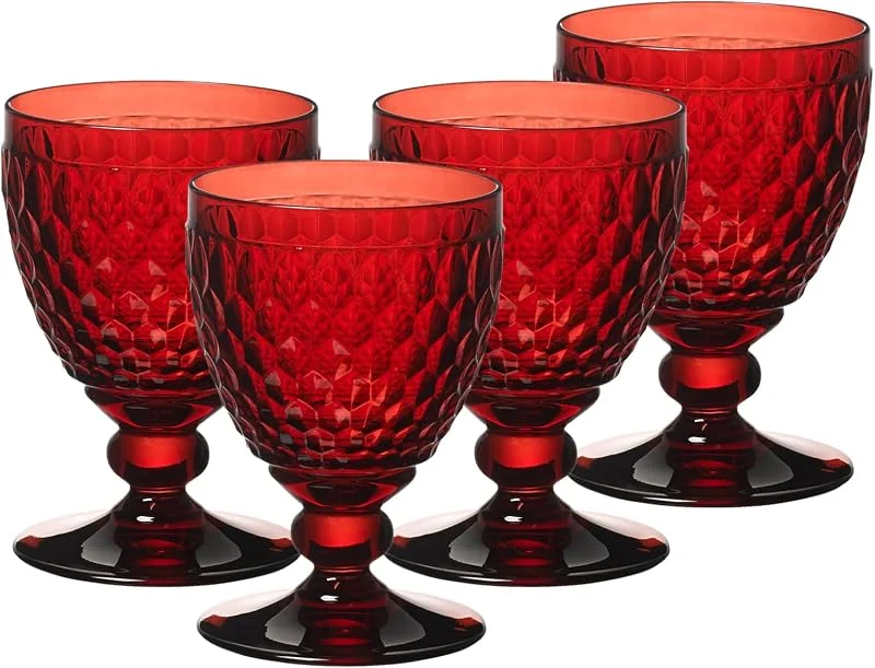 Villeroy & Boch Boston Coloured Rotweingläser Red 4er Set, 310 ml, Farbige Weingläser mit Facettenmuster, Kristallglas für Rotwein, Spülmaschinengeeignet, Rot — Wein und Festtafel