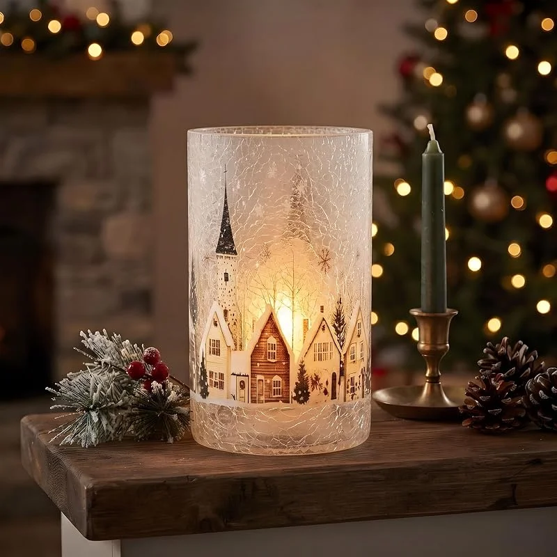 Besuche den levandeo-Store levandeo Windlicht H20cm Glas Teelichthalter Winter Weihnachten Tischdeko Crackle Optik — Advent und Tisch