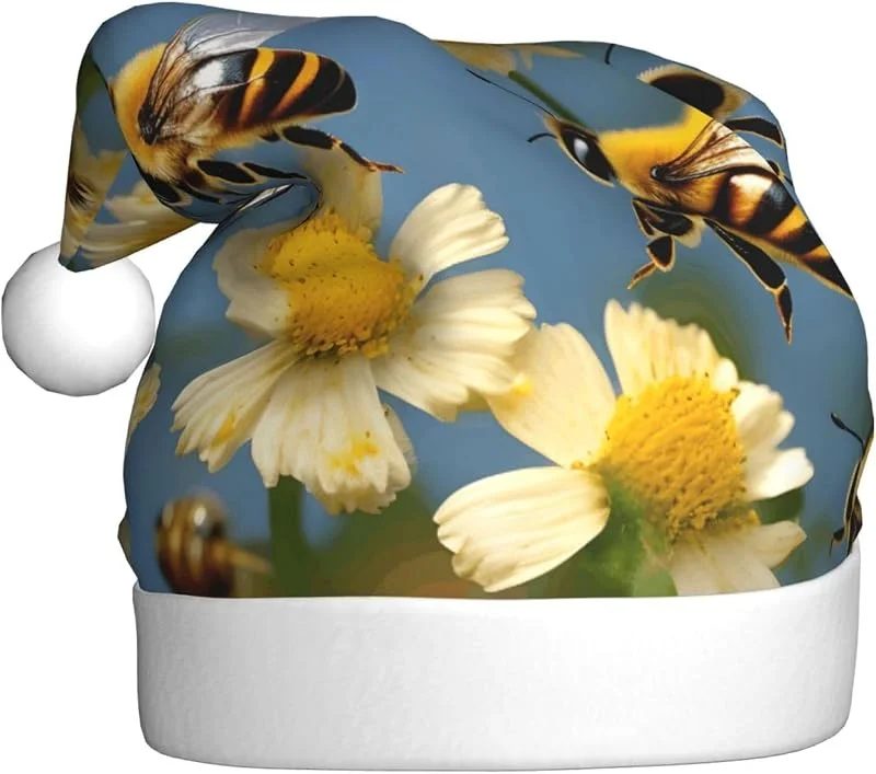Marke: YQxwJL Weihnachtsmütze mit Bienen-Motiv, Weihnachtsmützen für Erwachsene, für Damen und Herren, gemütliche Feiertagsparty-Kopfbedeckung — Weihnachtsmode