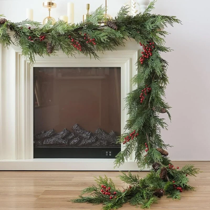 Marke: mizii MIZII Weihnachtsgirlanden, künstliche Tannengirlande mit Tannenzapfen, Beeren, grüne Girlande, Weihnachtsdekoration für Weihnachten, Kamin, Kaminsims, Heimdekoration, drinnen und draußen (Girlande