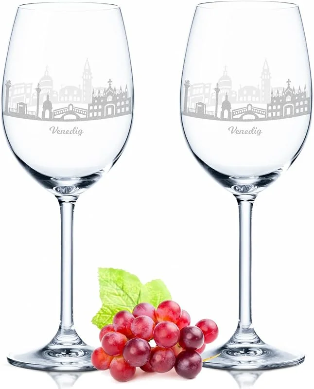 Besuche den GRAVURZEILE-Store GRAVURZEILE Weingläser mit Gravur - Skyline Venedig im Set - Hochwertige 360° Lasergravur - schönes Geschenk als Andenken, Souvenir oder für Sammler & Weingenießer zum Geburtstag — Wein und Festtafel