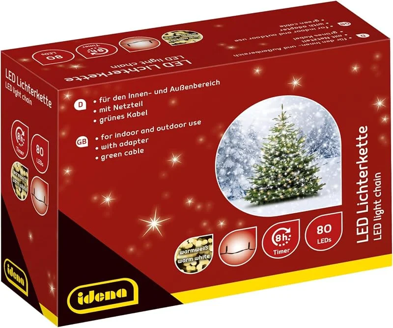 Besuche den Idena-Store Idena 8325058 - LED Lichterkette mit 80 LEDs in Gold-Gelb, mit 8 Stunden Timer Funktion und Transformator, ca. 15, 9 m lang, Deko für Innen & Außen, als Party Deko, Weihnachtsdeko, zur Hochzeit — Weihnachtsbeleuchtung